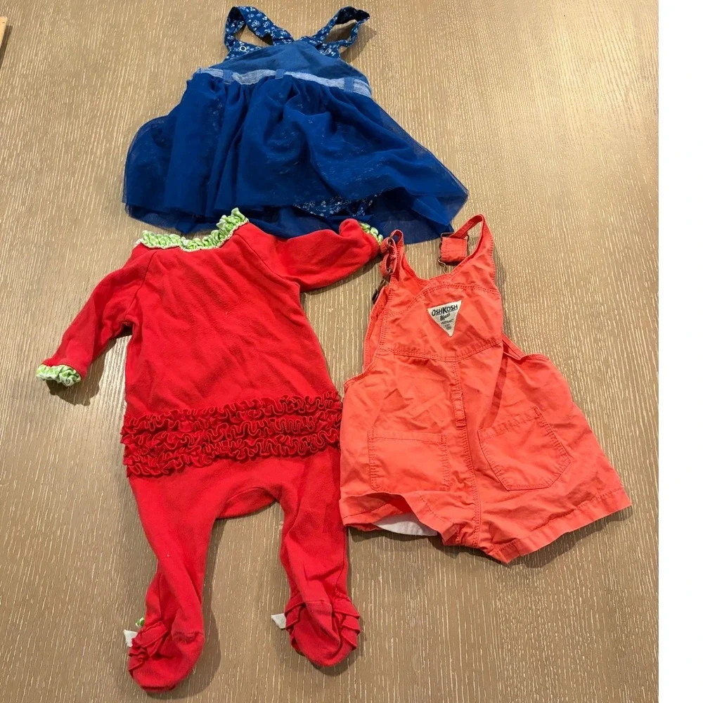 Baby Girls Disney Minnie Mouse OshKosh Holiday Outfit Lot 9-12M 12M Red Blue